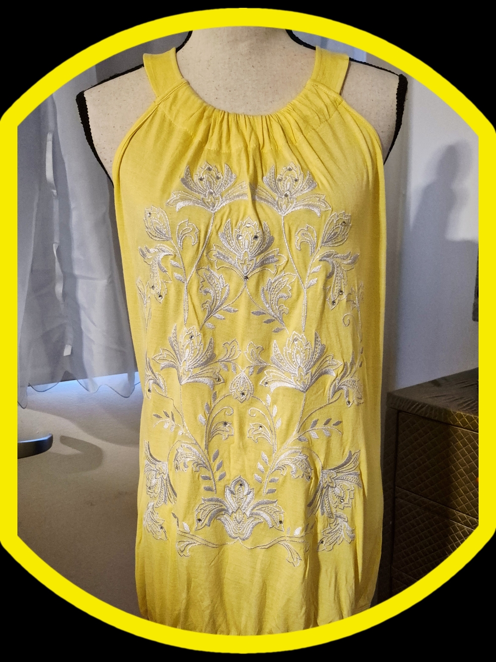INC International Concepts Yellow Embroidered Halter Tunic